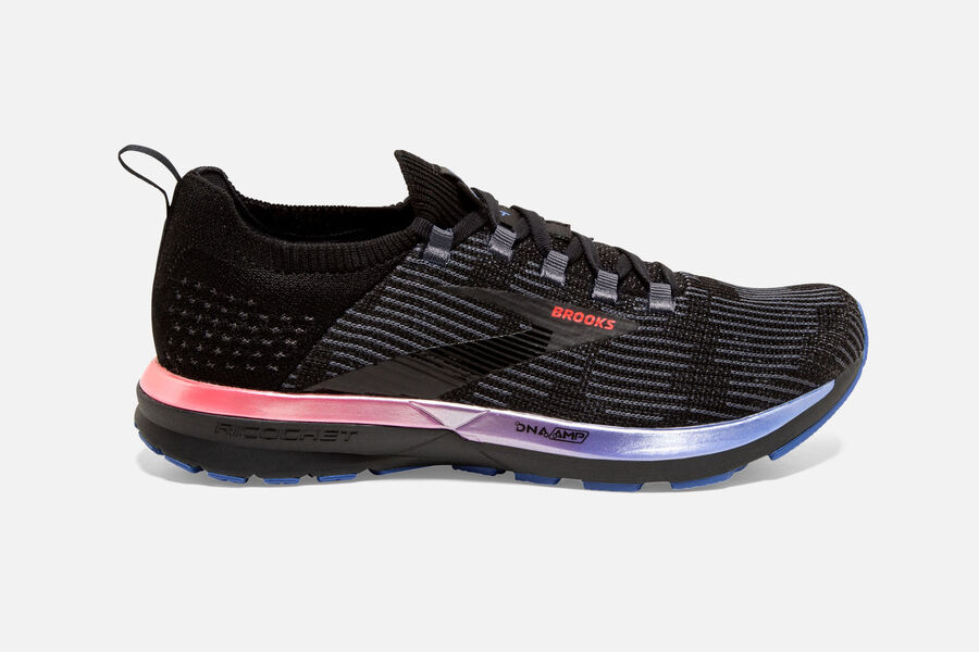 Brooks Ricochet 2 Womens Australia - Road Running Shoes - Black/Blue/Coral (015-FXNIE)
